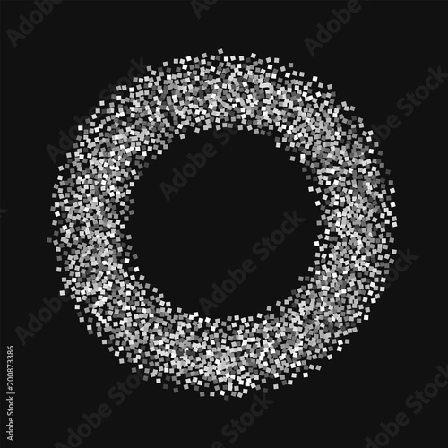 Silver glitter. Bagel shape with silver glitter on black background. Fine Vector illustration.