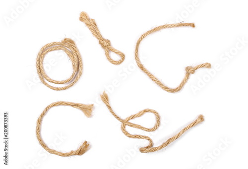 Strings, ropes isolated on white background and texture, top view