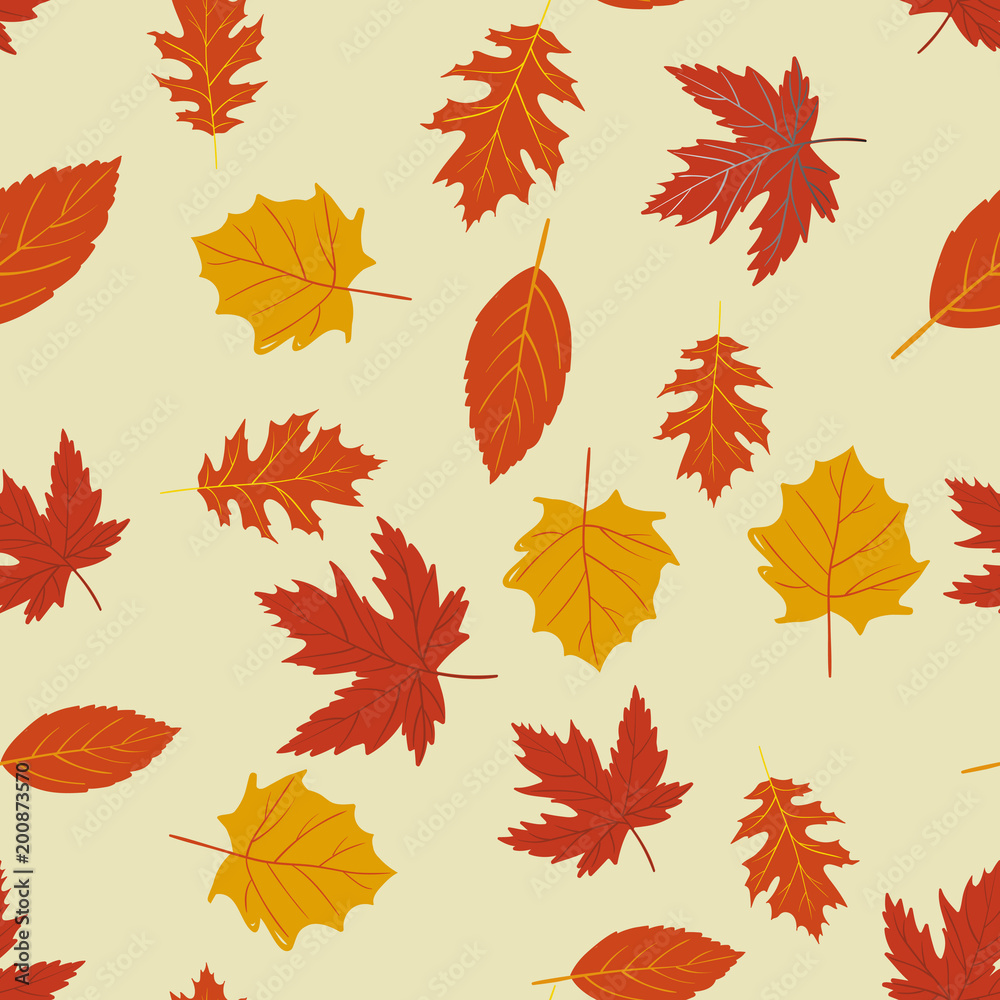 Seamless pattern with autumn leaves. Vector.