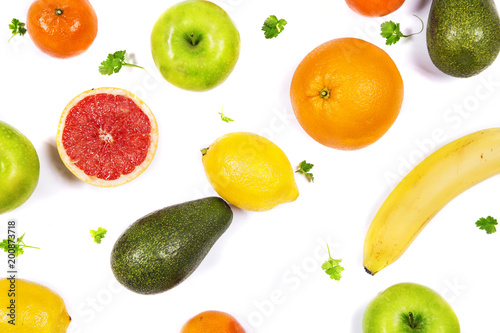 Exotic tropical fruits isolated on white background 
