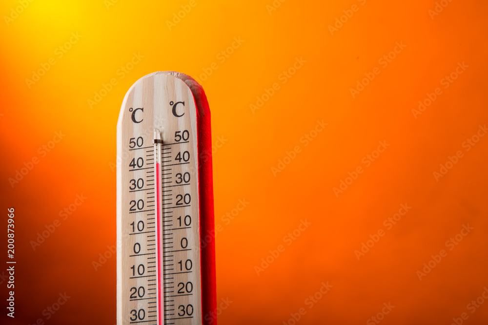 Celsius thermometer with hot background Stock Photo | Adobe Stock