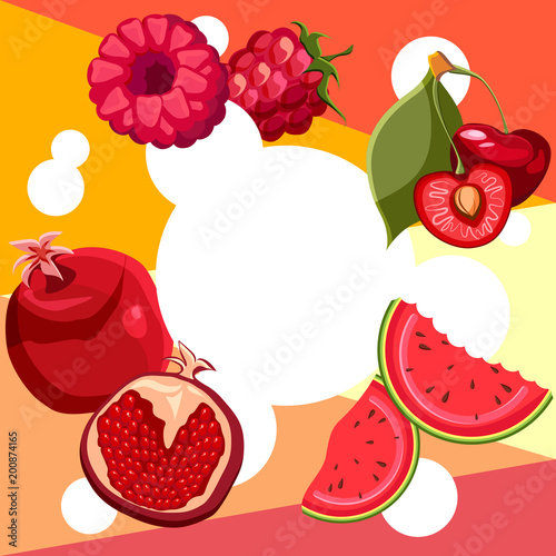 Bright background with tropical fruits.