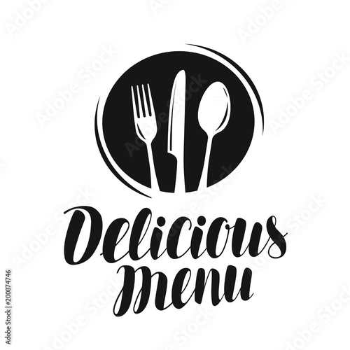 Delicious menu logo or label. Food, restaurant icon. Vector illustration