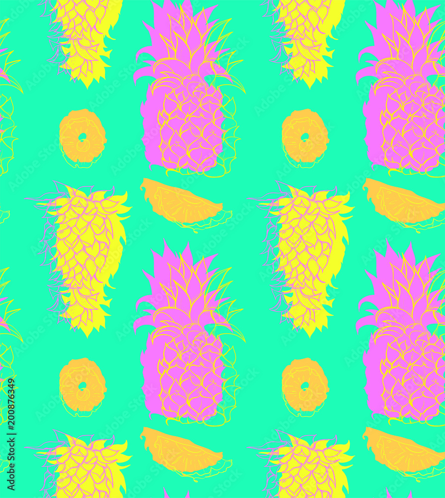 Obraz premium Tropical background with pineapple pattern.