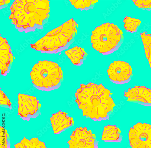 Tropical background with pineapple slices pattern.