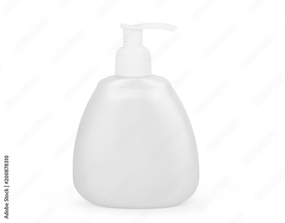 Plastic Clean Three blank bottles With Dispenser Pump on white background Plastic Clean Three blank bottles With Dispenser Pump on white background