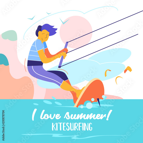 Kitesurfing. Vector illustration.