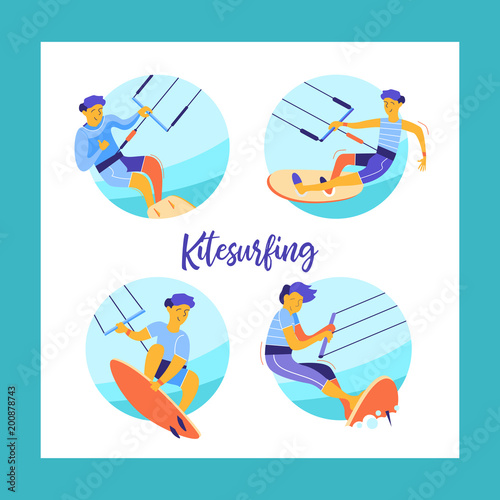 Kitesurfing. Vector illustration.