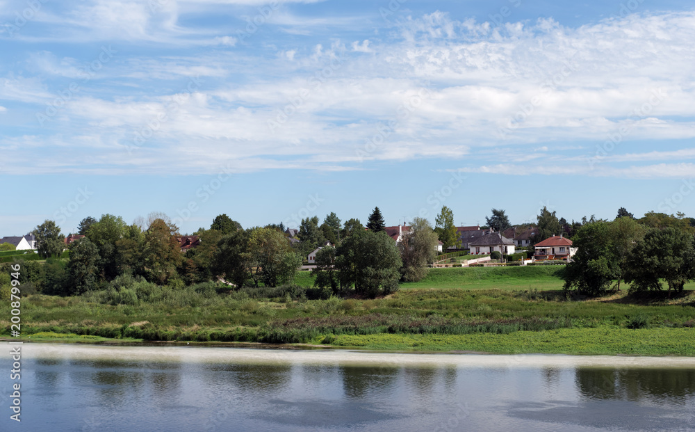 Loire river bank and Muides sur loire village Loire river bank and Muides sur loire village