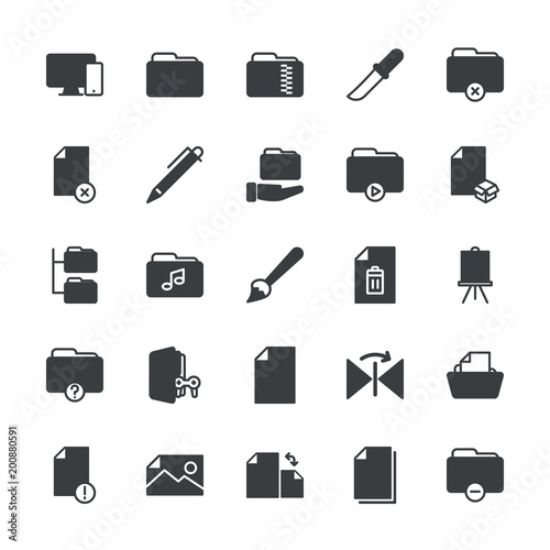 Modern Simple Set of folder, files, design Vector fill Icons. ..Contains such Icons as close,  responsive, paint,  rotation,  remove,  flip and more on white background. Fully Editable. Pixel Perfect.