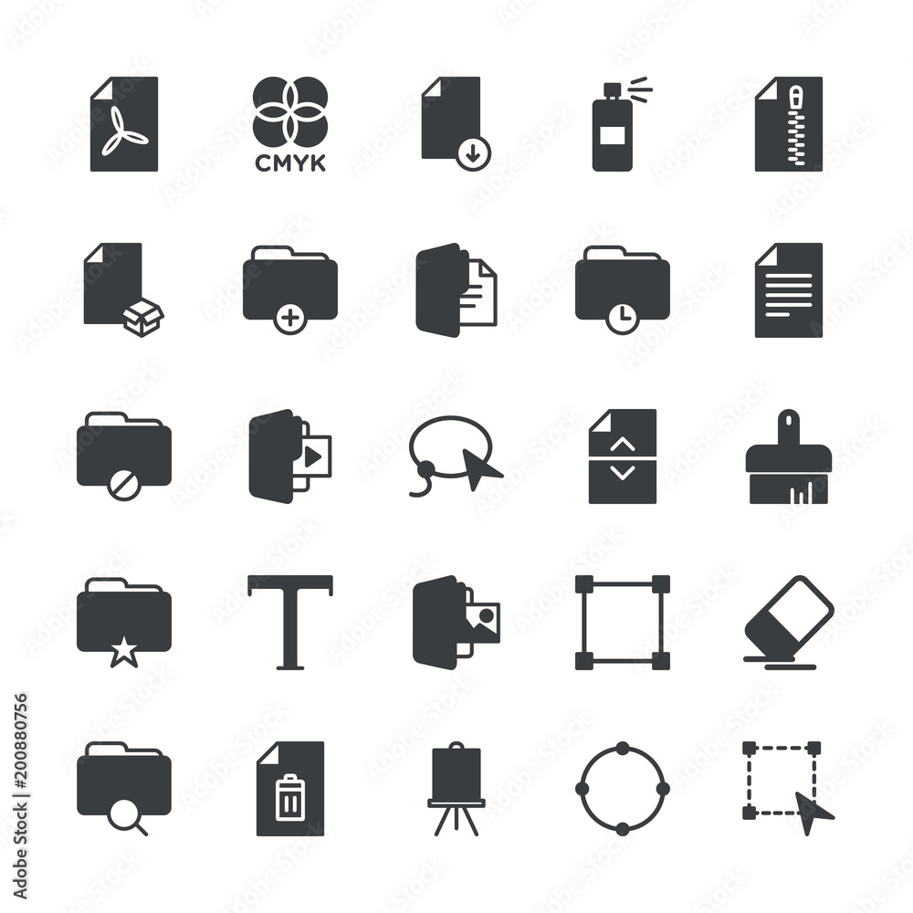 Modern Simple Set of folder, files, design Vector fill Icons. ..Contains such Icons as download,  spray,  background,  isolated,  symbol and more on white background. Fully Editable. Pixel Perfect.