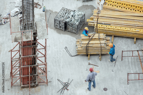 High angle construction workers