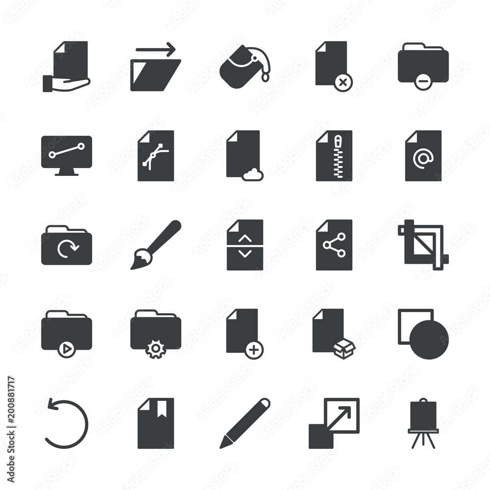 Modern Simple Set of folder, files, design Vector fill Icons. ..Contains such Icons as delete, trim, circle, flip, vector, brush, box and more on white background. Fully Editable. Pixel Perfect. Modern Simple Set of folder, files, design Vector fill Icons. ..Contains such Icons as delete, trim, circle, flip, vector, brush, box and more on white background. Fully Editable. Pixel Perfect.