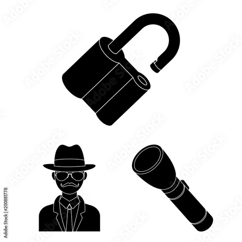 Detective and Attributes black icons in set collection for design.Detective Agency vector symbol stock web illustration.