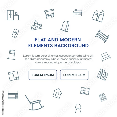 buildings, furniture outline vector icons and elements background concept on white background...Multipurpose use on websites, presentations, brochures and more