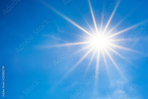 Summer background, wonderful blue sky with bright sun