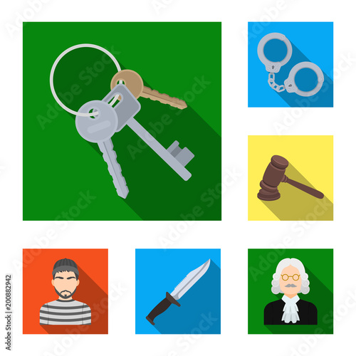 Prison and the criminalflat icons in set collection for design.Prison and Attributes vector symbol stock web illustration.