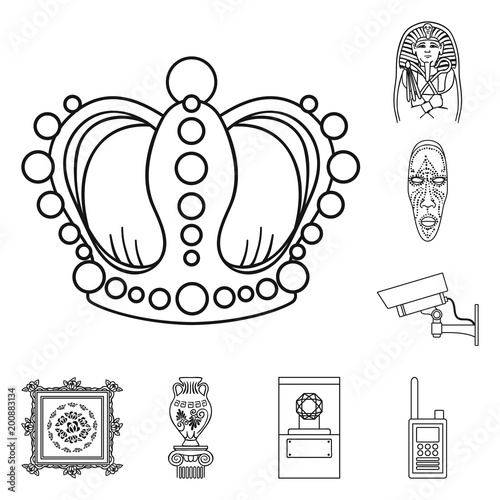 Museum and gallery outline icons in set collection for design. Storage and exhibition of showpiece vector symbol stock web illustration.