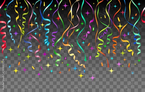 Streamers pattern. Confetti repeating vector background, celebration streamer abstract transparent background