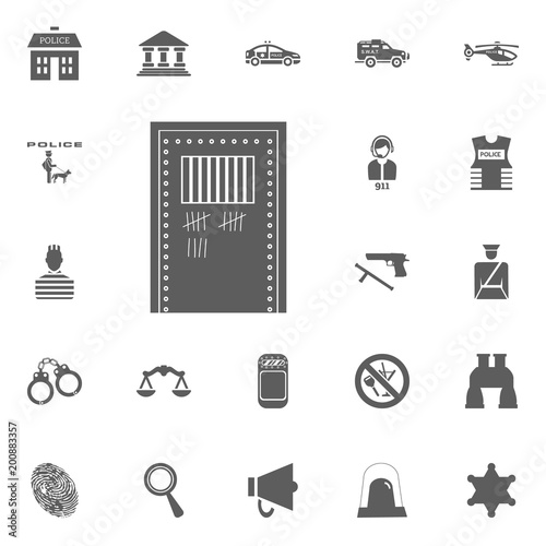 Jail, Prison door icon. Police and juctice vector icon set.