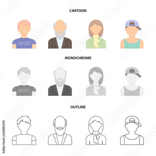 Boy in a cap, redheaded teenager, grandfather with a beard, a woman.Avatar set collection icons in cartoon,outline,monochrome style vector symbol stock illustration web.