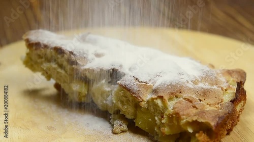 Cutting apple pie.