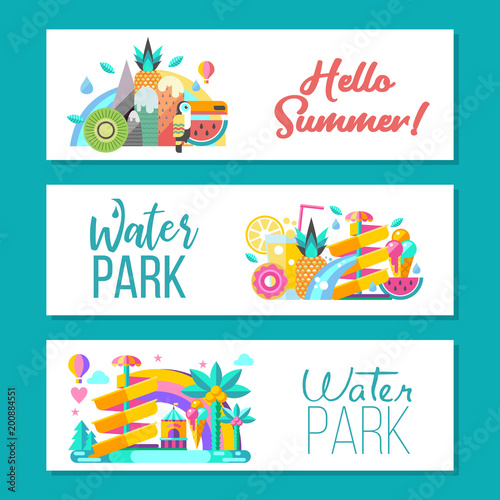 Water park. Hello summer. Vector clipart.
