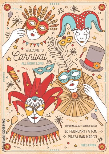 Flyer, poster or invitation template for masquerade ball, Mardi Gras carnival...