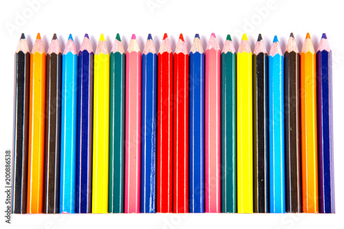 Colorful office supplies in white background