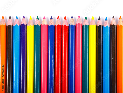 Colorful office supplies in white background