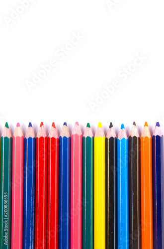 Colorful office supplies in white background