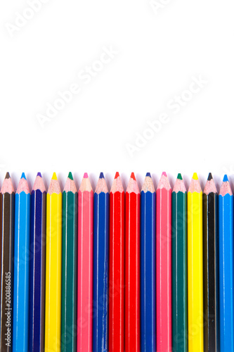 Colorful office supplies in white background