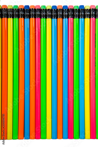 Colorful office supplies in white background