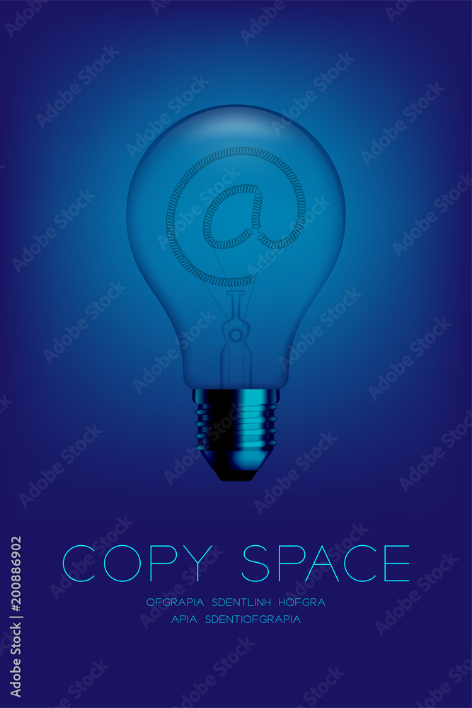 Incandescent light bulb switch off set At sign, Email concept design illustration isolated glow in blue gradient background Incandescent light bulb switch off set At sign, Email concept design illustration isolated glow in blue gradient background