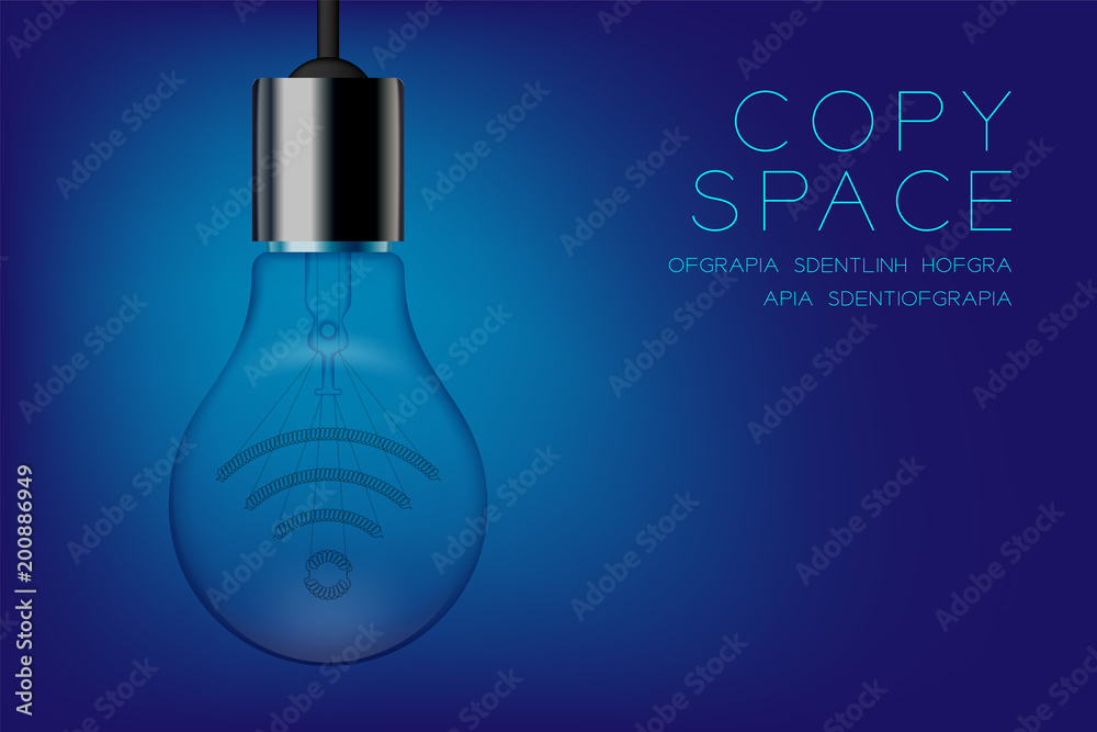 Incandescent light bulb switch off set Wifi symbol, Internet disconnect concept design illustration isolated glow in blue gradient background