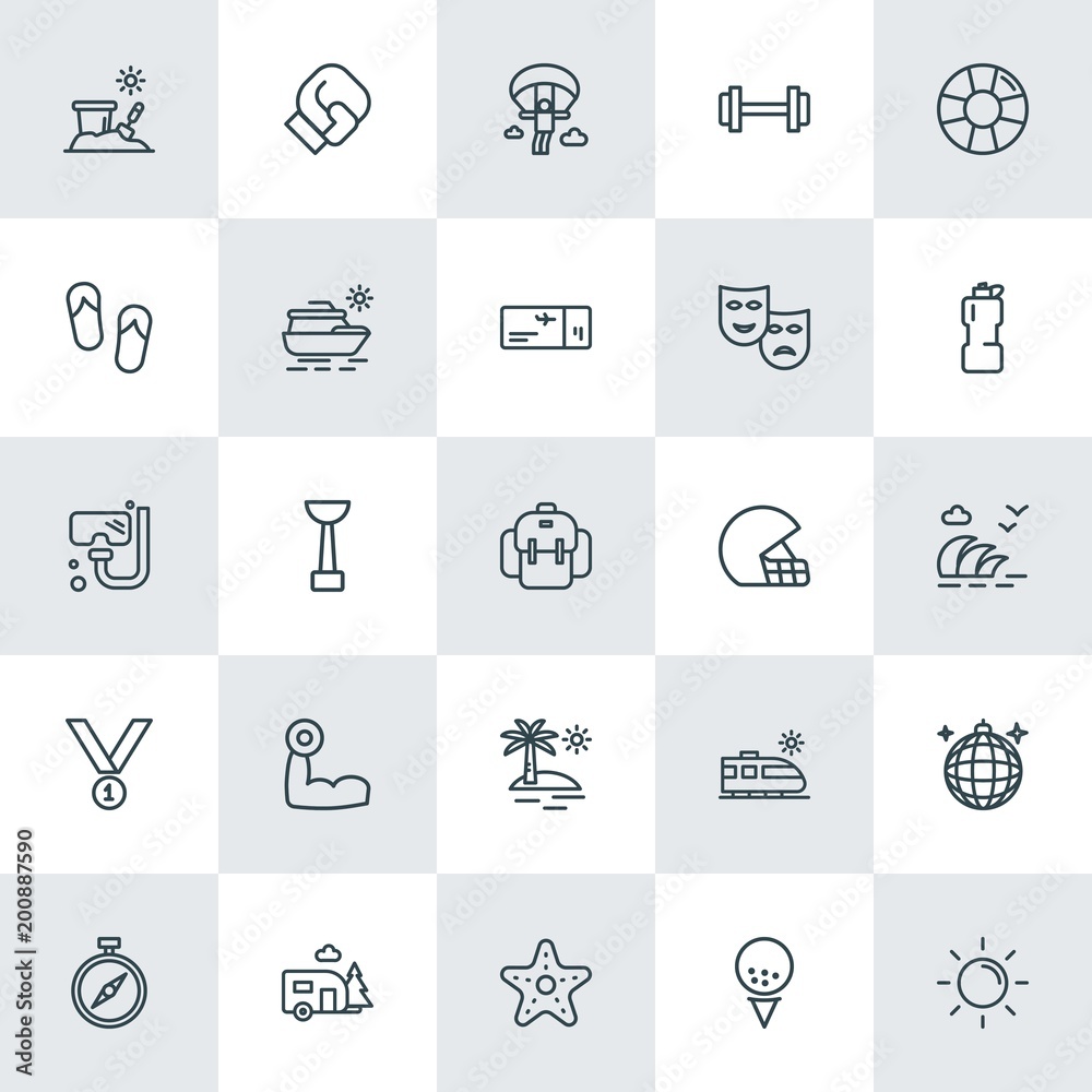 Modern Simple Set of sports, travel Vector outline Icons. ..Contains such Icons as  adventure,  circle, speed,  home,  background,  glove and more on white background. Fully Editable. Pixel Perfect.
