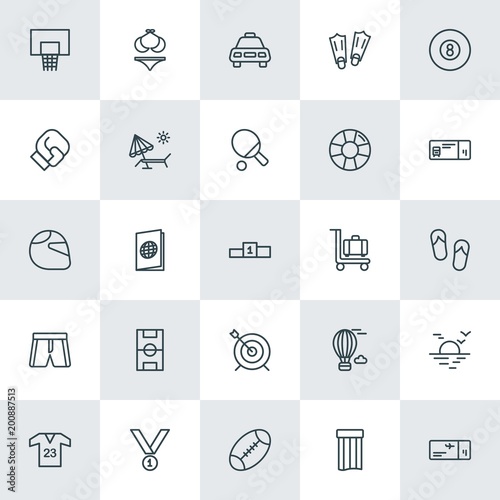 Modern Simple Set of sports, travel Vector outline Icons. ..Contains such Icons as  towel,  fly, balloon,  winner,  pass,  sky,  air,  wear and more on white background. Fully Editable. Pixel Perfect.