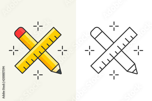 Crossed pencil with ruler vector icon editable stroke