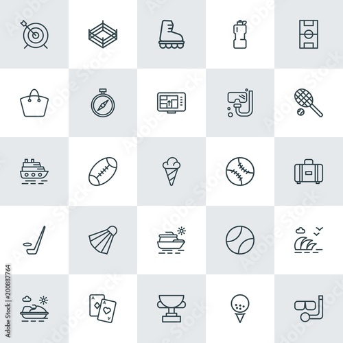 Modern Simple Set of sports, travel Vector outline Icons. ..Contains such Icons as  blue,  water,  drink,  shoe, golf, water, soccer, sport and more on white background. Fully Editable. Pixel Perfect.