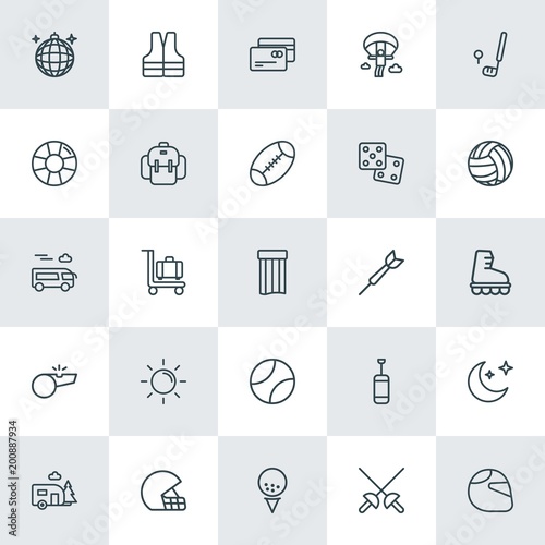 Modern Simple Set of sports, travel Vector outline Icons. ..Contains such Icons as  safety, trailer,  competition,  ring,  ball,  mobile and more on white background. Fully Editable. Pixel Perfect.