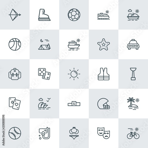 Modern Simple Set of sports, travel Vector outline Icons. ..Contains such Icons as  bike,  leisure,  nature,  scuba, winter,  league,  team and more on white background. Fully Editable. Pixel Perfect.
