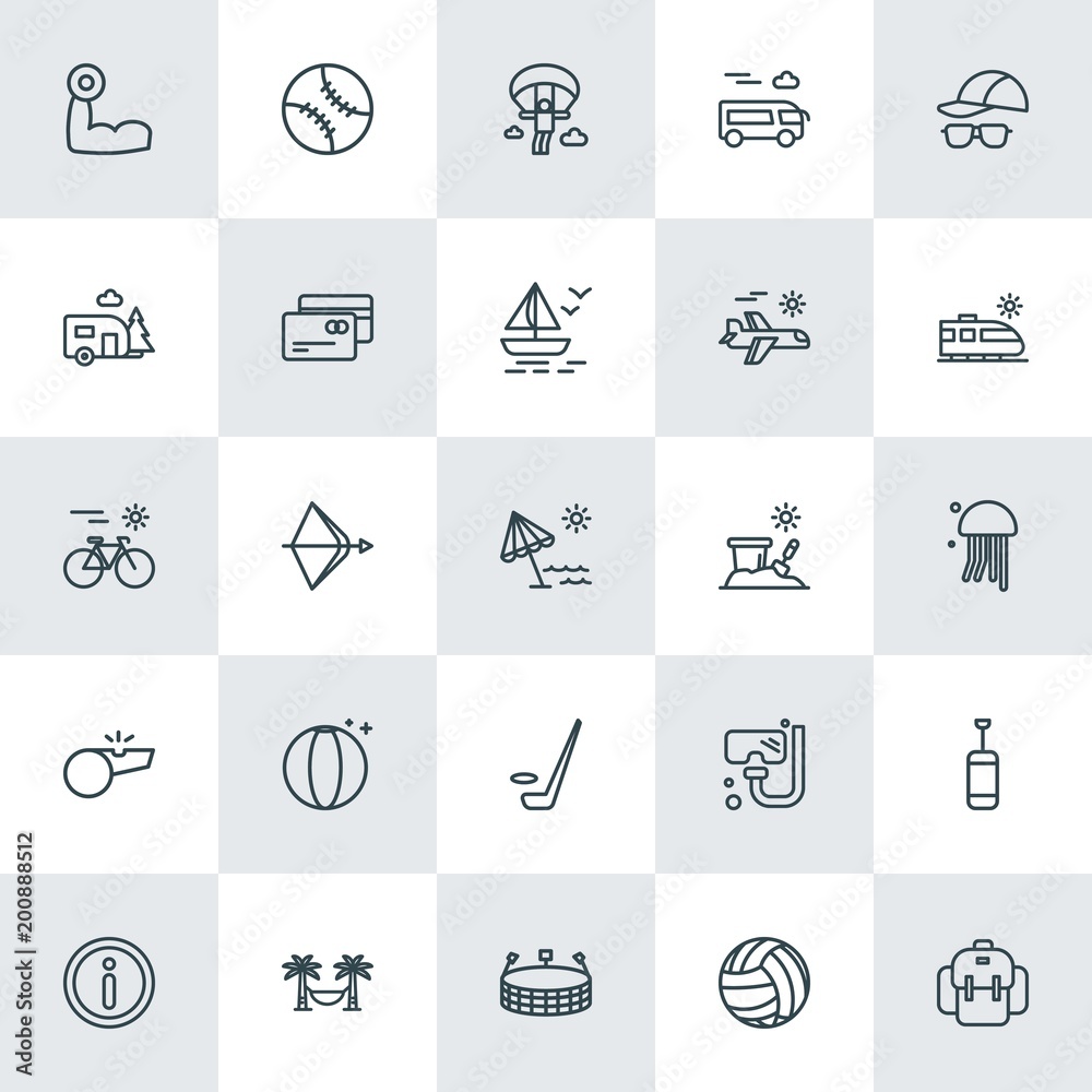 Modern Simple Set of sports, travel Vector outline Icons. ..Contains such Icons as  ball,  competition,  ring, ball,  internet,  adventure and more on white background. Fully Editable. Pixel Perfect.