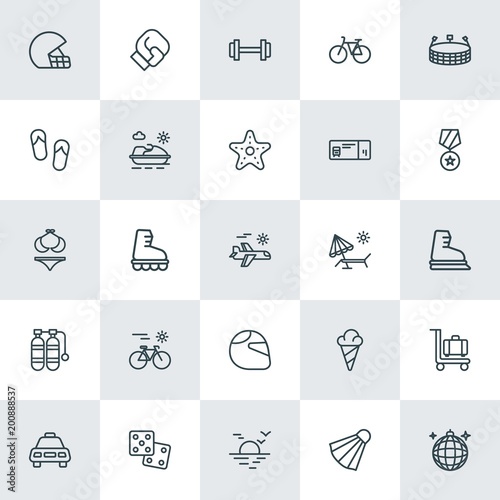 Modern Simple Set of sports, travel Vector outline Icons. ..Contains such Icons as bike,  risk,  dessert,  cab,  fight,  sea, party, sweet and more on white background. Fully Editable. Pixel Perfect.
