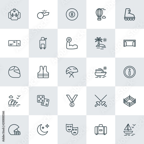 Modern Simple Set of sports, travel Vector outline Icons. ..Contains such Icons as  shirt,  billiard,  sexy,  snooker,  astronomy, moon and more on white background. Fully Editable. Pixel Perfect.