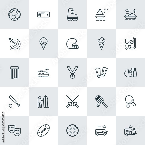 Modern Simple Set of sports, travel Vector outline Icons. ..Contains such Icons as  black,  sport,  save,  park,  road, trailer,  coupon and more on white background. Fully Editable. Pixel Perfect.