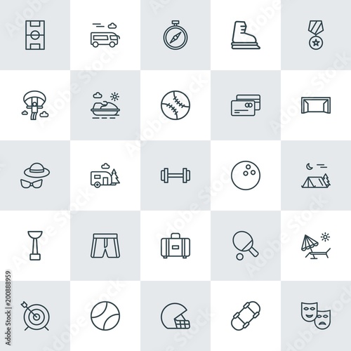 Modern Simple Set of sports, travel Vector outline Icons. ..Contains such Icons as  arrow,  ragby, tennis,  arena, compass,  park, winter and more on white background. Fully Editable. Pixel Perfect.