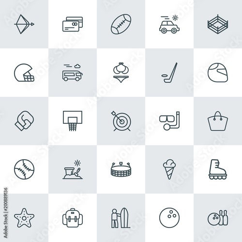 Modern Simple Set of sports, travel Vector outline Icons. ..Contains such Icons as  feather,  plastic,  weapon, credit,  isolated,  ragby and more on white background. Fully Editable. Pixel Perfect.