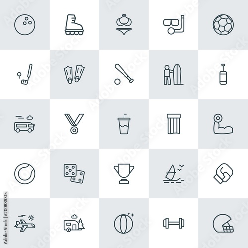 Modern Simple Set of sports, travel Vector outline Icons. ..Contains such Icons as  fashion,  vacation,  air,  home,  extreme,  ball,  game and more on white background. Fully Editable. Pixel Perfect.