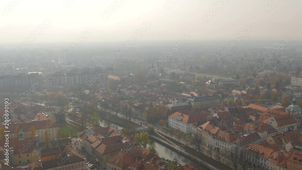 Pan right view of Ljubljana with its river Pan right view of Ljubljana with its river