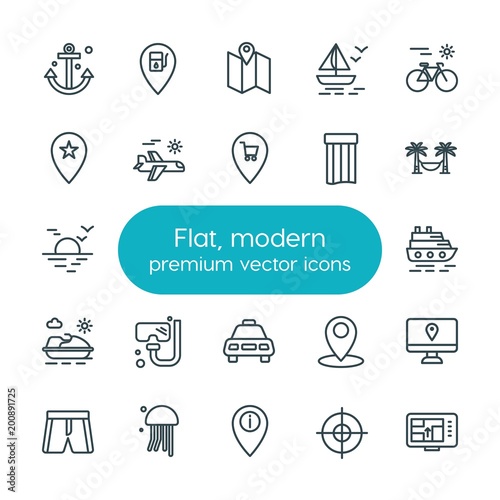 Modern Simple Set of location, travel Vector outline Icons. ..Contains such Icons as  center,  race, information,  icon,  road,  location and more on white background. Fully Editable. Pixel Perfect